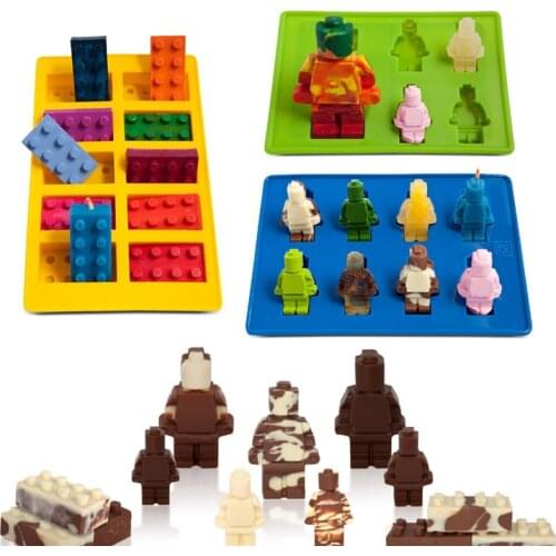 3Pcs Different Shaped Lego Silicone Cake Mold Robot Candy Chocolate Block Ice Cube Tray Building Bricks Jelly Cake Mould Kitchen