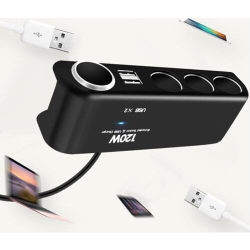 4 Way 12V 24V Multi Socket Car Cigarette Lighter Splitter USB Charger Adapter Dual USB Output Constant Temperature Charging