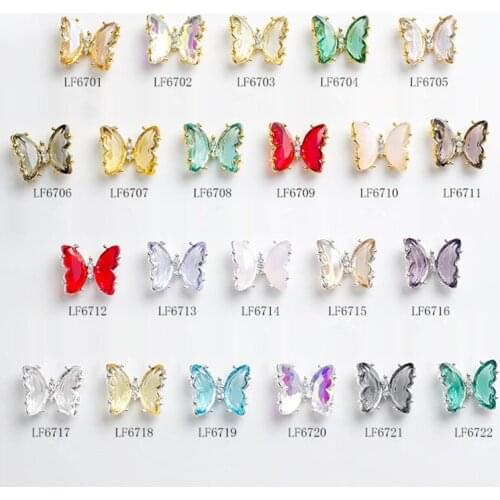 5Pcs Colours Crystal Butterfly Alloy Nail Art Decorations 3D Butterflies Rhinestones Jewelry DIY Manicure Accessorie