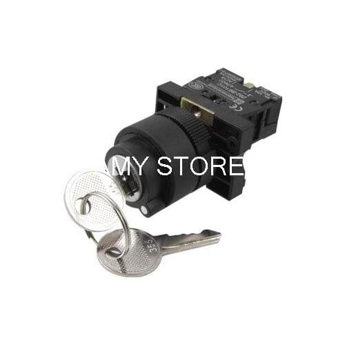 600V 10A Two 2 Position Rotary Key Lock Select Selector Switch 1 NO N/O XB2-EG21