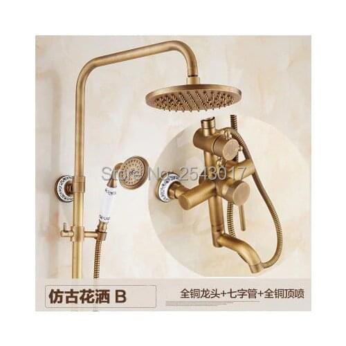 Free Shipping Bathroom Antique Copper Shower Set Faucet 3 Levels Wall Mounted High Quality Euro Telephone Handheld Shower ZR19
