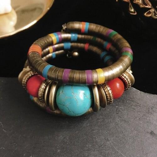 Original Design Retro Style Metal Bracelet Color Natural Stone Beaded Chain Decoration Couple Bracelet Gift Jewelry for Girls