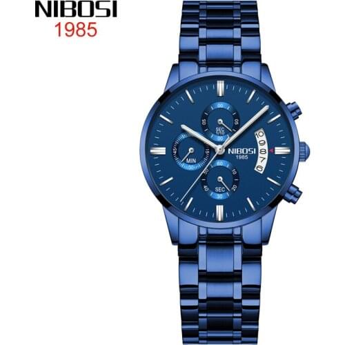 NIBOSI Blue Women Watch Business Quartz Watch Ladies Top Brand Luxury Chronograph Female Wrist Watch Girl Clock Relogio Feminin