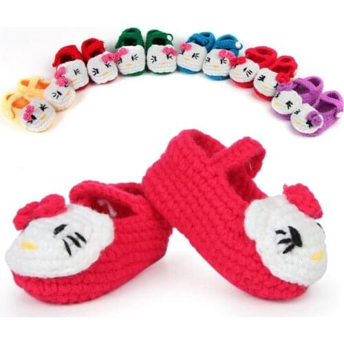 Baby Newborn Infant Girls Crochet Knit Kitty Cat Toddler Shoes Prewalker