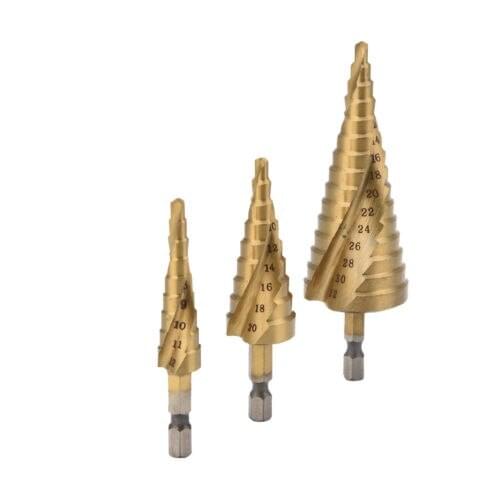 Fixmee 3pcs HSS Spiral Grooved Step Drill Bit 4-12mm/4-20mm/4-32mm Hole Cut Tool Set