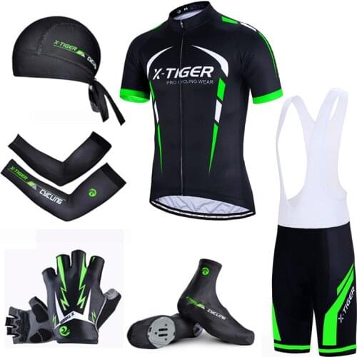 X-Tiger Summer Big Cycling Set ! Flour Green Pro Cycling Bike Clothing Quick-Dry Racing Bicycle Clothes Cycling Jersey Set