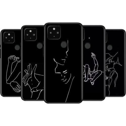 Minimalist Line Love Soft TPU Silicone Black Cover For Google Pixel 5 4A 5G 4 XL Phone Case