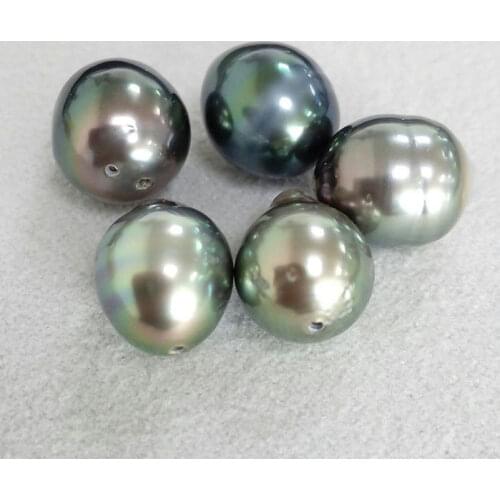 Natural Green Genuine Tahitian Cultured Loose Pearl Drilled 9-9.9MM 5PCS
