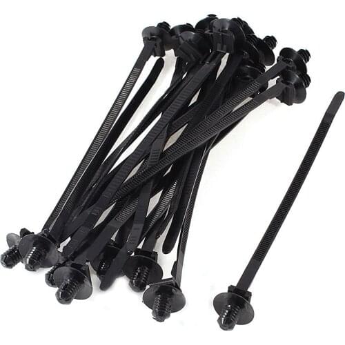 Nylon Push Mount Car Dome Cable Zip Tie, 162mm Length, 20 Pcs, Black