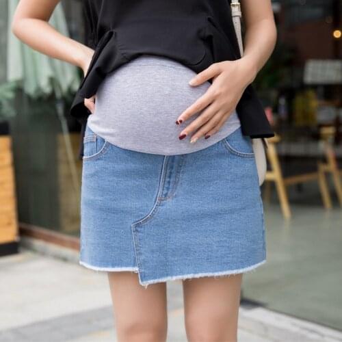 2021 Summer New Irregular Pregnant Women Denim Skirts With Lining Shorts Fashion Maternity Cotton Empire Skirts With Pockets