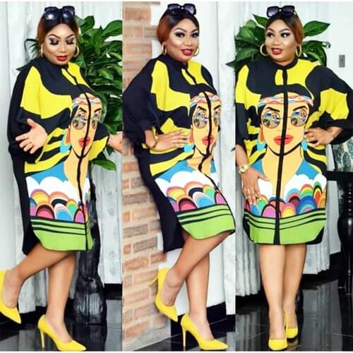 New Fashion Classic Design African Womens Dashiki Leisure Elastic Print Head Spliced Loose Dress Size L XL XXL