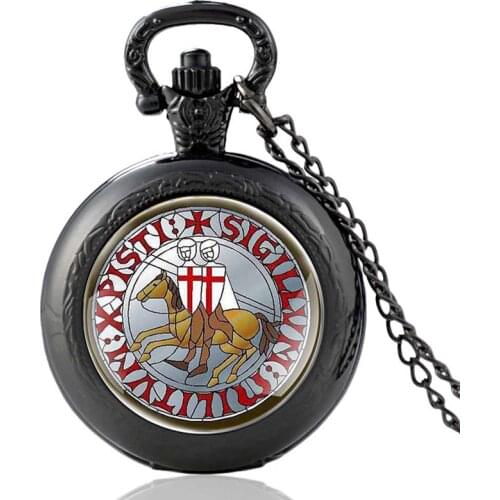 2020 New Arrival Knights Templar Cross Black Vintage Quartz Pocket Watch Pendant Clock Watch Men Women Glass Dome Necklace Gifts