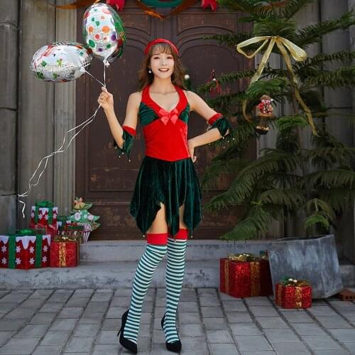 New Christmas Costumes Women Sexy Christmas Elf Cosplay Costumes rregular Christmas Skirt Red Green Bell Christmas Elf clothes