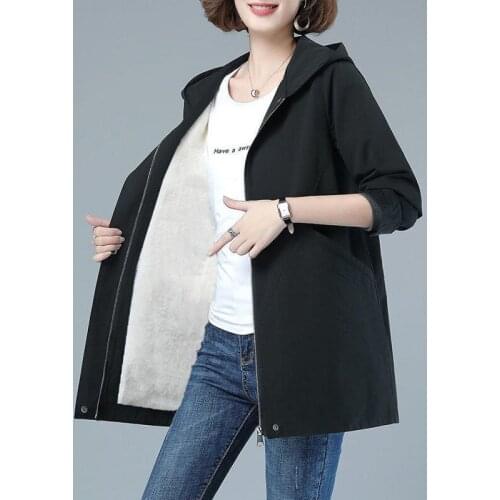 New Plus Velvet Warm Windbreaker Plus size Womens Trench Coat Spring Autumn Hooded Parka Overcoat Chaqueta Mujer Тренч женский