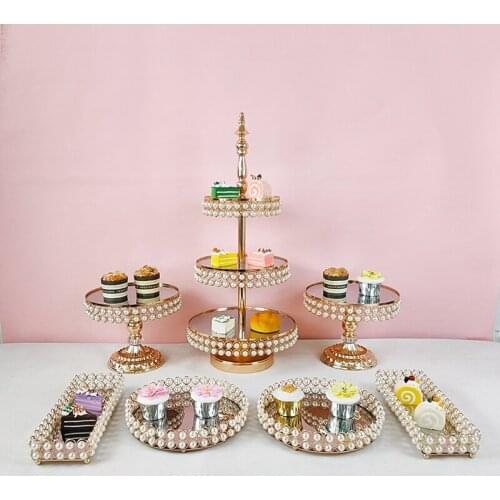 Pearl cake stand for wedding cake gold color 12inch 3 tiers cupcake