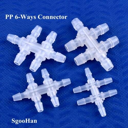1~200pcs 3.9~7.9mm PP Equal Dia 6-Ways Connector Aquarium Tank Adapter Air Pump Hose Pagoda Joints Garden Water Pipe Connectors