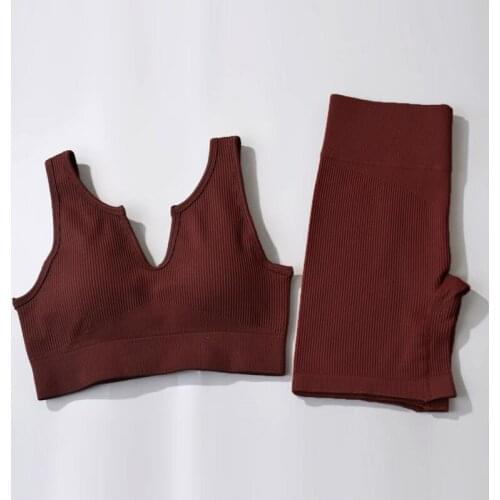 Summer New Womens Tracksuit Seamless Knitting Sexy Push Up Sports U-neck Bra Vest Shorts Fitness Suit Pants Yoga Set