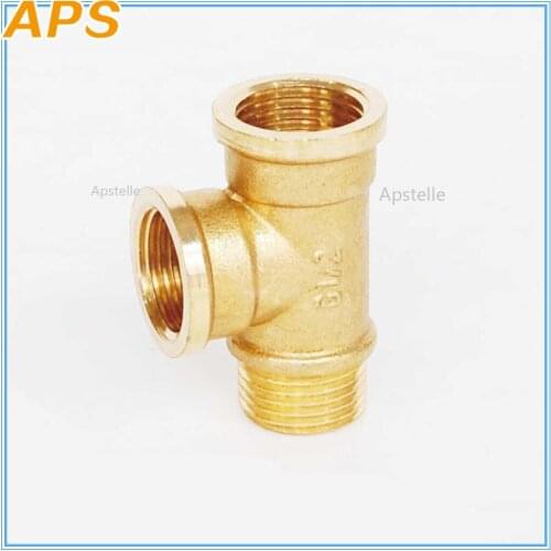 3 Ways Tee Type Male Female Thread Brass Pipe Fitting 1/8" 1/4" 3/8" 1/2" Copper Coupler Adapter Connector Fittings Water Gas