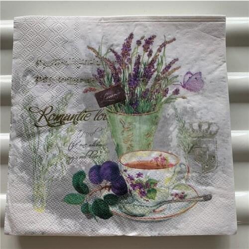 Vintage Napkin paper elegant tissue print purple flower lavender handkerchief decoupage servilletas wedding birthday party decor