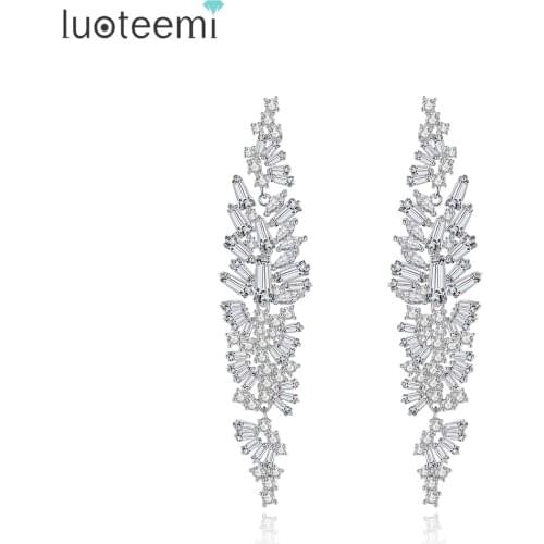 LUOTEEMI New Korean Statement Drop Earrings For Women Vintage CZ Long Dangle Earrings 2021 New Arrival Pendientes Mujer