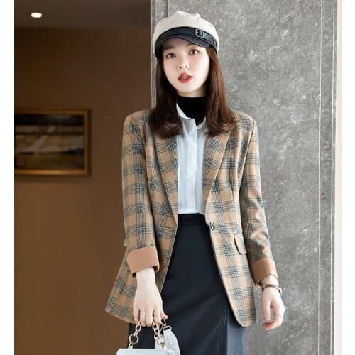 Formal OL Styles Elegant Plaid Autumn Winter Long Sleeve Blazers Jackets Coat for Women Business Work Wear Outwear Blaser Tops