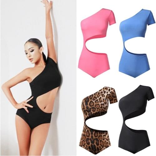 Summer Latin Short Single-Sleeved Tops For Women Hollow Oblique Shoulder Bodysuit Ballroom Dance Tops Gym Pratice Tops SL5123
