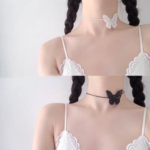 Sexy Black White Lace Butterfly Necklace for Women Summer Fashion White Chocker Club Party Jewelry Girls Choker Gift