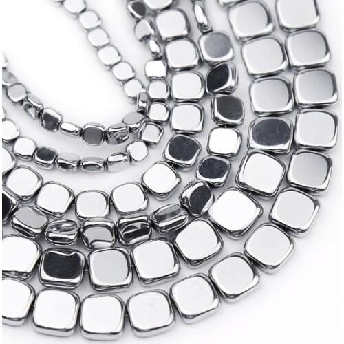 4/6/8MM Silvers Flat Square Hematite Natural Stone Spacers Charm Loose Beads For Jewelry Making Bracelets DIY Accessories