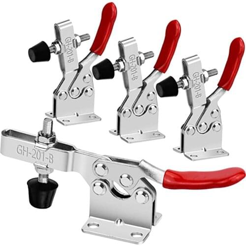 4Pcs Heavy Duty Toggle Clamp 220Lbs / 100kg Holding Capacity GH-201B Horizontal Toggle Clamp Quick Release Jig Clamps Latches