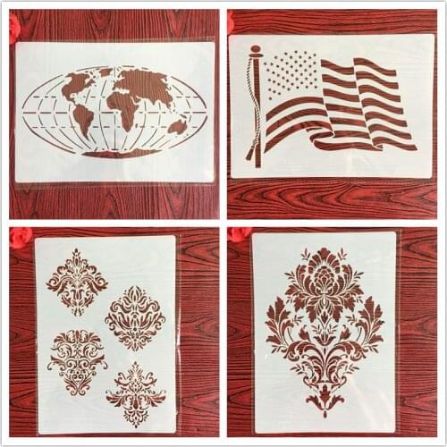 4pcs / set A4 Stencils Painting Coloring Embossing Scrapbook Album Decorative Template for walls Mandala stencil templates