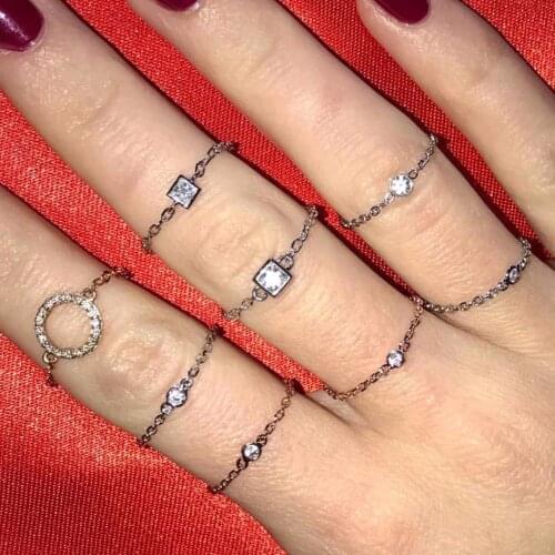 925 sterling silver simple single stone delicate chain band minimal dainty rings