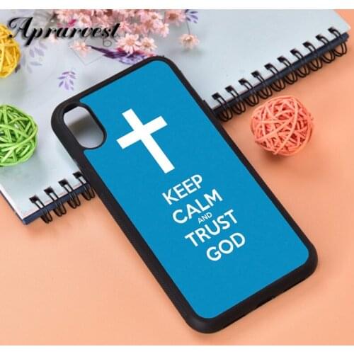 Aprarvest Keep Calm Trust God Blue Religious Silicone Phone Case Cover For iPhone 6 6S 7 8 PLUS X XS XR 11 12 MINI PRO MAX