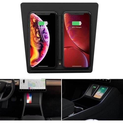 2019 tesla model 3 Car phone wireless charger with Dual USB Ports Dual Phones Center Console Charging for iPhone X XS XR 8 8PLUS