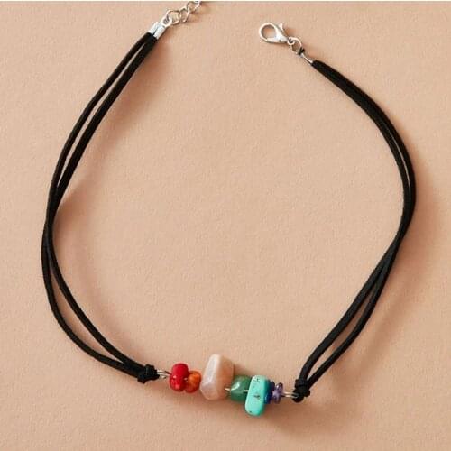 Bohemian Handmade Irregular Stone Choker Black Cord Simple Necklace Choker Best Friendship Vintage Jewelry Gift for Women 2019