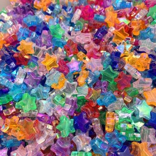 New 50pcs 11x4mm Acrylic Spacer Beads Five-pointed Star Transparent Rainbow Color Beads For DIY Jewelry Necklace Making