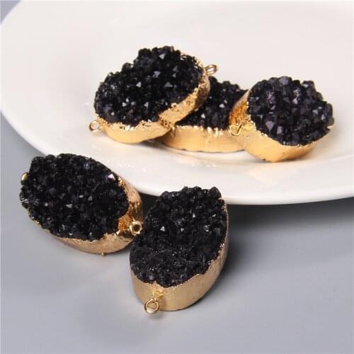 Black Natural Fashion Oval Crystal Druzy Stone Connector Pendant Diy Making Bracelet Necklace Charm Jewelry Finding Wholesale