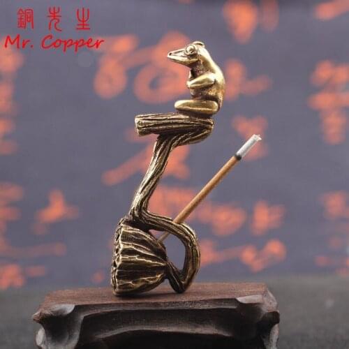 Pure Brass Lotus Seeds Frog Figurines Miniatures Incense Holder Ornament Desk Decoration Accessories Tea Pet Decor Burner Crafts