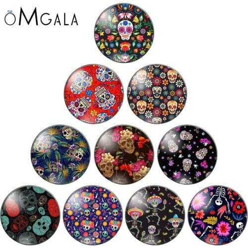 Flower Candy Sugar Skull Skeleton Bride Image Glass Gems Cabochon Dome Demo Flat Back DIY Halloween Jewelry Accessories