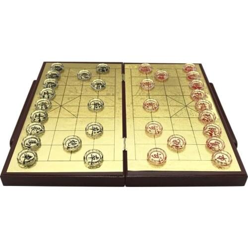 Wood Chinese Chess Game Set Folding Chessboard Crystal Pieces Glittering Gold Foil Chessboard Upscal Chess Gift Entertainment