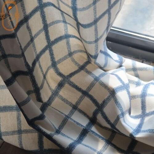 Korean Style Geometric Printing Cotton and Linen Curtains for Living Room and Bedroom Balcony Curtains Customized