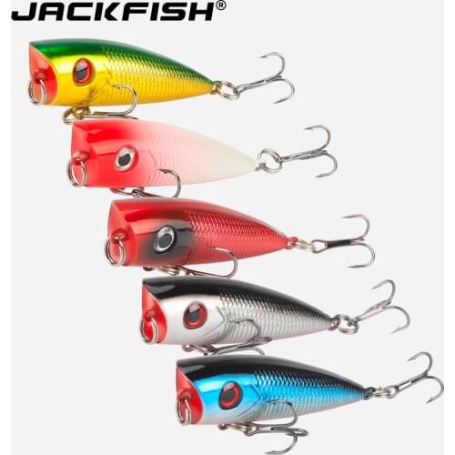 JACKFISH Popper Lure 5 colors available 6.4cm/6.6G fishing lure with 6# hooks fishing tackle Artificial bait Top Water Hard Bait