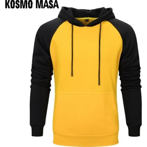 KOSMO MASA Cool Yellow Color Hoodies Men Long Sleeves Hoody 2019 Black Hooded Sweatshirts Mens Streetwear Hoodies For Men MHS071