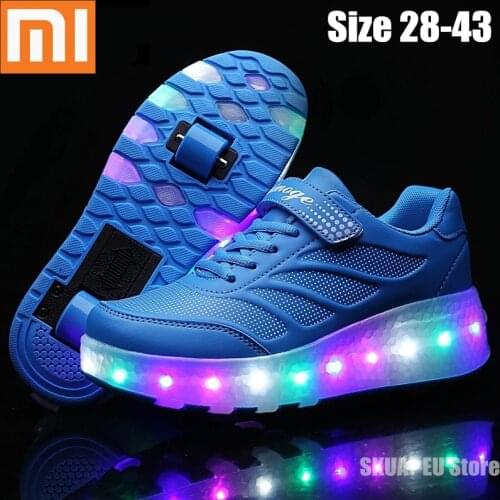 Xiaomi LED Roller Sneakers For Children Kids USB Charging Luminous Sneakers with Double wheels for Kids Skate Shoes with lights