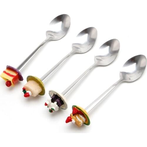 7 Styles 1PC Cute Kids Resin Dessert Cake Ice Cream Stainless Steel Sugar Tea and coffee Spoons Coffee Teaspoon 14x3cm dropship