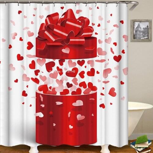 Lovely Pink Love Digital Printing Shower Curtain Waterproof Polyester Bathroom Decoration with Hook Shower Curtain