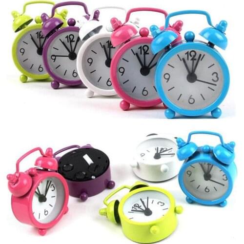 Mini Alarm Clock Quartz Movement Classic Analog Clock Bedside Night Double Bell