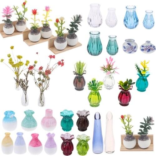 1/5 PCS 1/12 Plants Vase Mini Flower For Doll House Furniture Decoration Accessories Toys Dollhouse Miniature Potted Home Decor