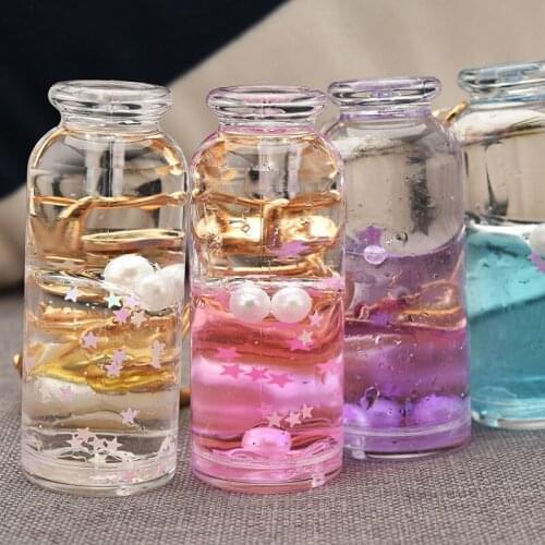 Fashion Liquid Bottle Pearl Keyring Quicksand Wishing Bottle Pendant Keychain Women Men Bag Ornament Bag Key Chain Ring