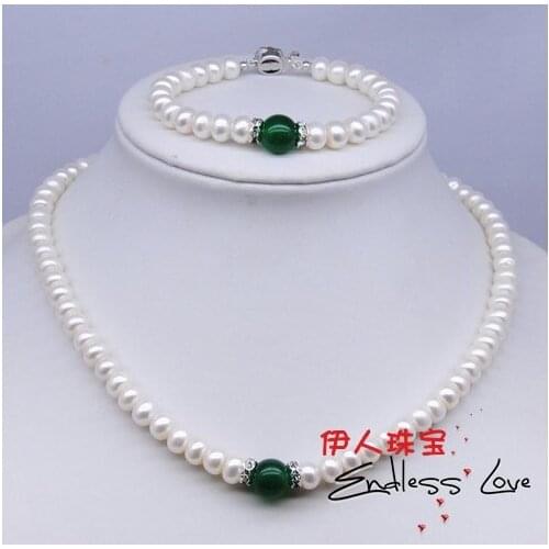Fashion Green Color Classical Freshwater Pearl Jewelry Set, Necklace/Bracelet Jewellery Set Accessory Charms+Free Shipping