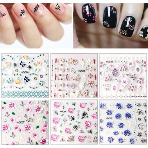 HDC-107 mixed 24 different styles 3d flowers with rhinestone water Nail Stone Sticker 24PCS Water Transfer Nail Sticker Decals